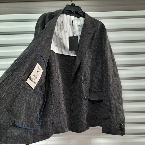 Ted Baker Sport Coat Mens Size 5(XL) Black Stripe 100% Linen Suit Blazer Jacket - Picture 7 of 14